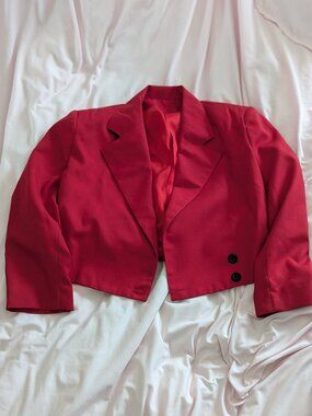 Vintage Red Textured Cropped Jacket Black Buttons